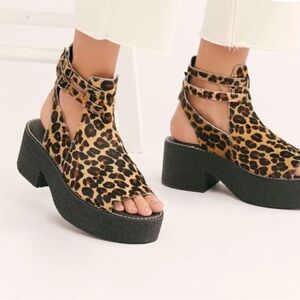 Free People Hallie Leopard Print Pony Fur Platform Sandals